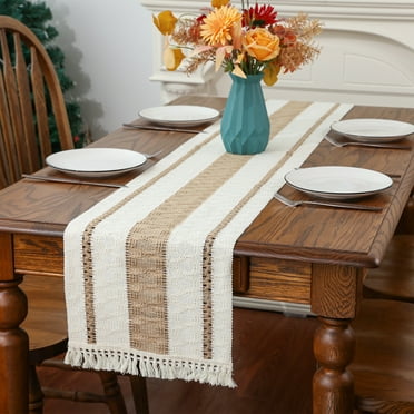 YIBAGA Burlap Jute Table Runner, Cotton Linen Table Runner, Rustic Farmhouse Home Decor, 86 inch