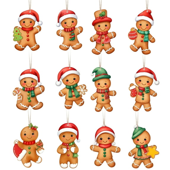 YIBAGA Christmas Gingerbread Man Wooden Hanging Ornaments 24 PCs, Xmas Tree Ornaments Decor for Indoor & Outdoor