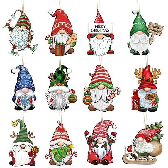 YIBAGA Christmas Gnome Snowman Santa Wooden Hanging Ornaments 24 PCs, Xmas Tree Ornaments Decor for Indoor & Outdoor