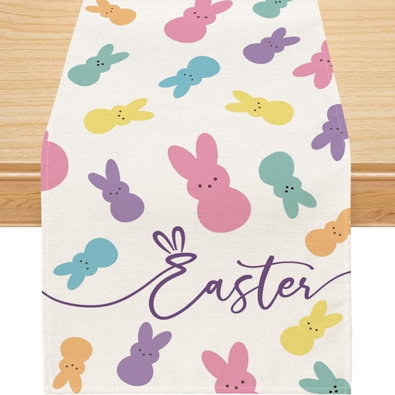 YIBAGA Easter Table Runner, Colorful Easter Bunny Decor for Indoor Dining Table Spring Holiday Decorations, 13x36 inch, Polyester