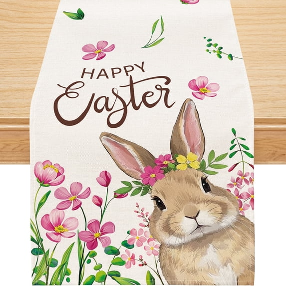 YIBAGA Easter Table Runner, Easter Bunny Decor For Home Spring Dining Table, 13x60 inch, Polyester