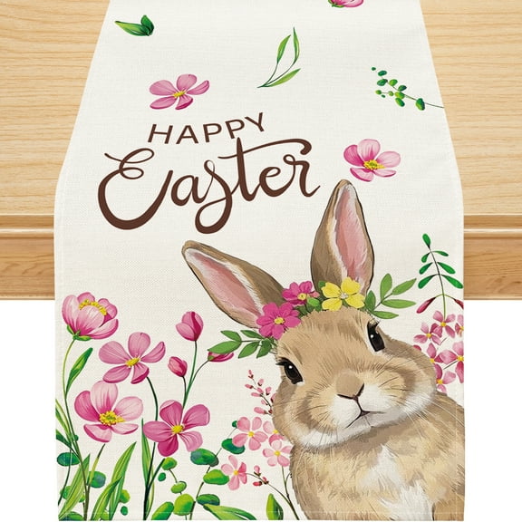 YIBAGA Easter Table Runner, Easter Bunny Decor For Home Spring Dining Table, 13x90 inch, Polyester