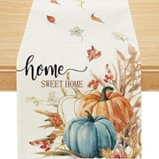 YIBAGA Fall Table Runner, Pumpkin Sweet Home Thanksgiving Dining Decoration 13x108 inch, Polyester