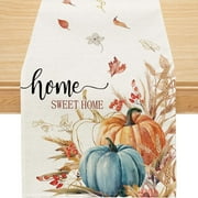 YIBAGA Fall Table Runner Pumpkin Sweet Home Thanksgiving Dining Decoration, 13x72 inch, Polyester
