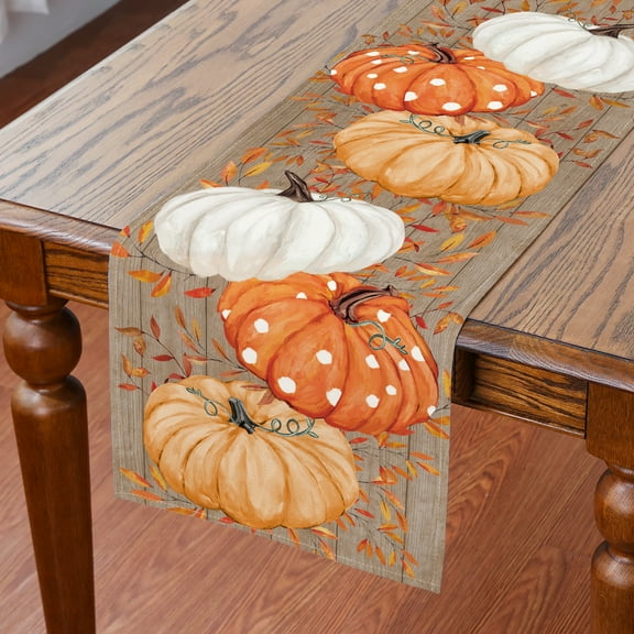 YIBAGA Fall Table Runner, Pumpkins Leaf Fall Decor Home Indoor Tableware, 13x48 inch, Polyester