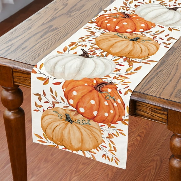 YIBAGA Fall Table Runner, Pumpkins Leaf Fall Tableware Home Indoor Decor, 13x72 inch, Polyester