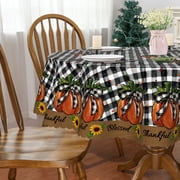 YIBAGA Fall Tablecloth, Pumpkins ‌Buffalo Plaid Tableware Thanksgiving Home Decor, 70 inch Diameter Round, Polyester