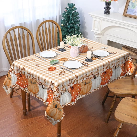 YIBAGA Fall Tablecloth, Thanksgiving Pumpkins Buffalo Plaid Tableware Home Decor, 60 x 120 inch, Polyester