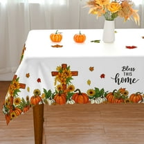 YIBAGA Fall Tablecloth, Thanksgiving Pumpkins Cross Tableware Home Decor, 60 x 84 inch, Polyester