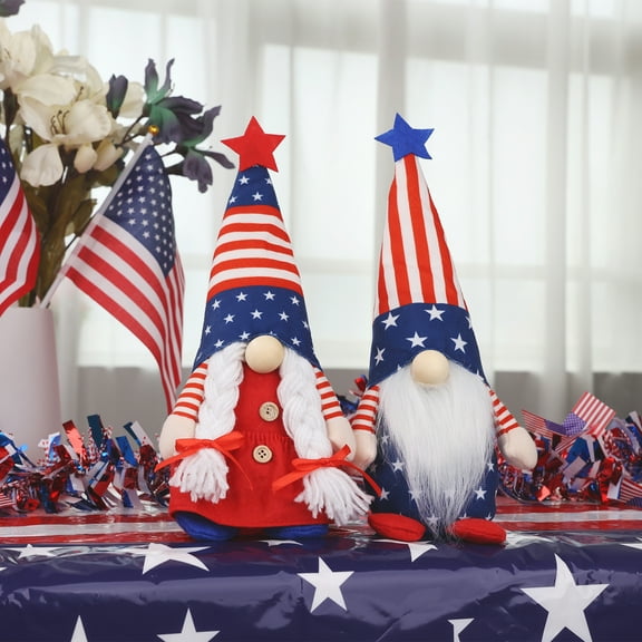YIBAGA 4th of July Gnomes Decorations 2Pcs Blue Red Patriotic Memorial Independence Day Decor, 12 inch