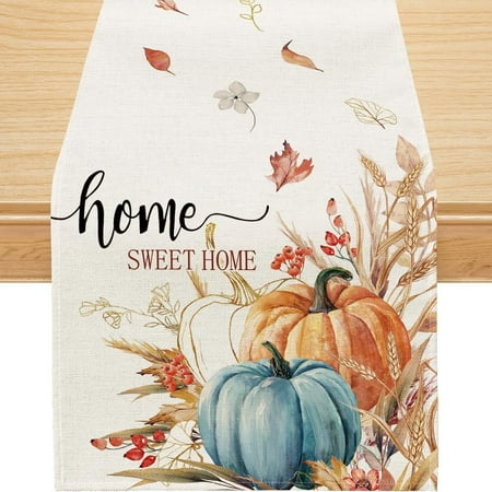 YIBAGA Pumpkin Sweet Home Fall Table Runner Fall Thanksgiving Dining Decoration 13x120 inch, Polyester