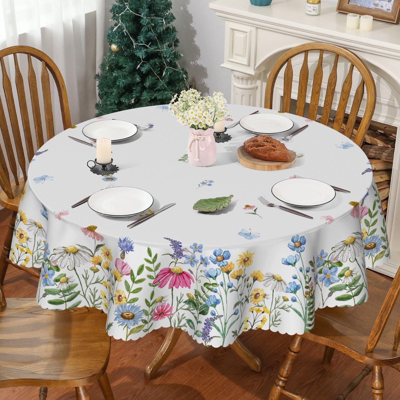 YIBAGA Spring Tablecloth, Leaves Floral Table Cover Indoor Home Decor ...
