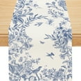 thumbnail image 1 of YIBAGA Spring Table Runner, Blue Leaves Birds Home Spring Dining Table Decor, 13x72 inch, Polyester, 1 of 6