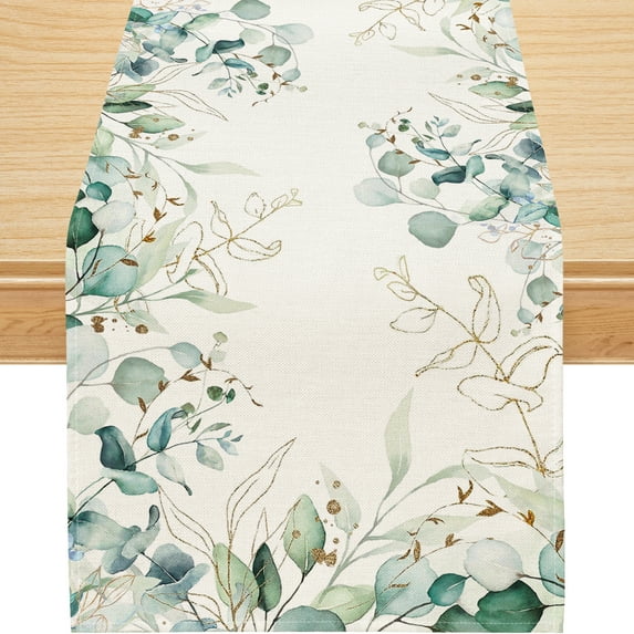 YIBAGA Spring Table Runner, Floral Leaves Home Spring Dining Table Decor, 13x60 inch, Polyester