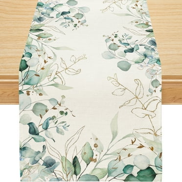 YIBAGA Spring Table Runner, Floral Leaves Home Spring Dining Table Decor, 13x90 inch, Polyester