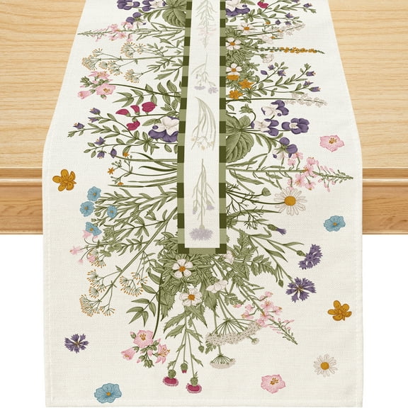 YIBAGA Spring Table Runner, Home Spring Dining Flowers Leaves Table Decor, 13x90 inch, Polyester