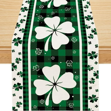 YIBAGA St. Patrick's Day Table Runner, Buffalo Plaid Lucky St. Patrick's Day Party Dining Table Decorations, 13x60 inch, Polyester