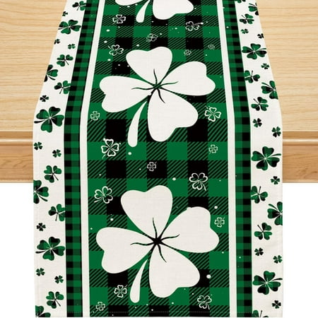 YIBAGA St. Patrick's Day Table Runner, Buffalo Plaid Lucky St. Patrick's Day Party Dining Table Decorations, 13x60 inch, Polyester