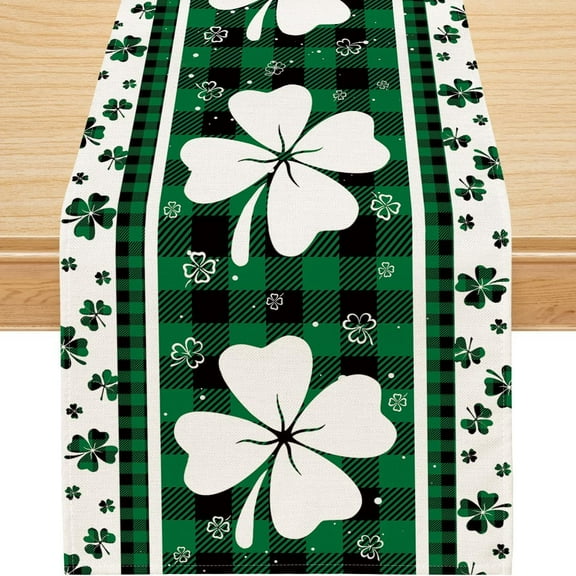 YIBAGA St. Patrick's Day Table Runner, Buffalo Plaid Lucky St. Patrick's Day Party Dining Table Decorations, 13x90 inch, Polyester