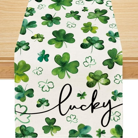 YIBAGA St. Patrick's Day Table Runner, Shamrock Lucky Table Decorations for St. Patrick's Day Party Dining, 13x72 inch, Polyester