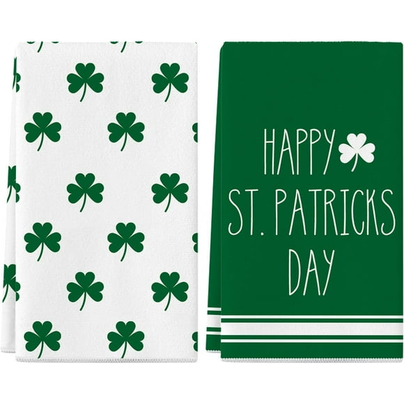 YIBAGA St Patricks Day Kitchen Towels Set of 2, Lucky St Patricks Day Dishcloth, Green Shamrock Dish Towels Home Decor, 18x26 inch, Polyester