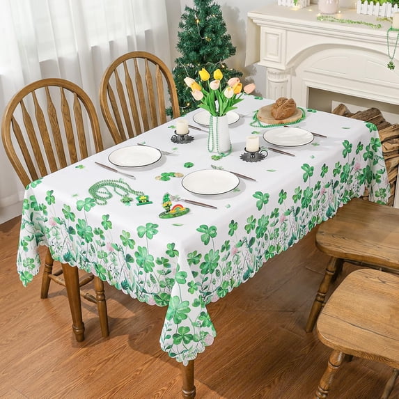YIBAGA St Patricks Day Tablecloth, Green Shamrock Table Cover Spring Lucky Home Decorations, 60 x 60 inch, Polyester