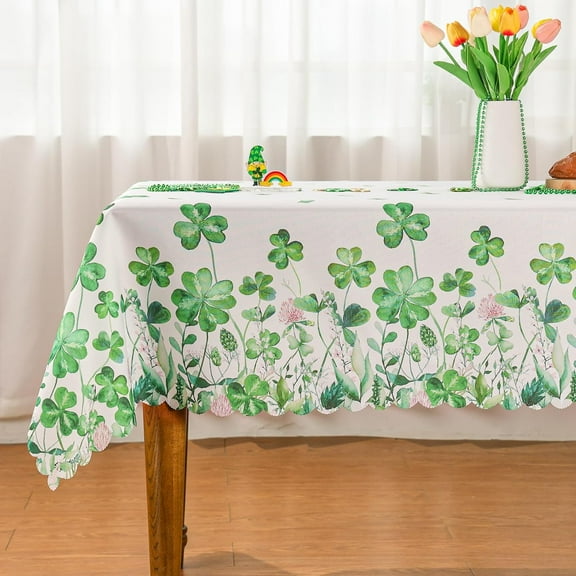 YIBAGA St Patricks Day Tablecloth, Green Shamrock Table Cover Spring Lucky Home Decorations, 60 x 84 inch, Polyester