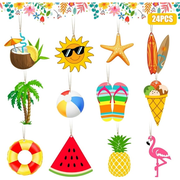 YIBAGA Summer Tree Decorations 24Pcs Wooden Hanging Tree Ornaments Summer Home Decor Party Supplies