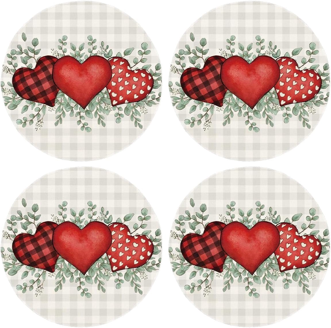 YIBAGA Valentines Day Placemats Set of 4, Sweet Heart Buffalo Plaid ...
