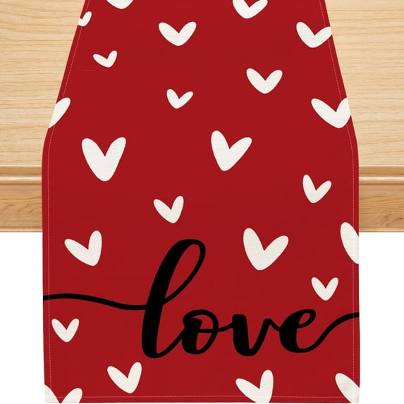 YIBAGA Valentines Day Table Runner, Love Sweet Heart Runner for Table Decoration, 13x36 inch, Polyester