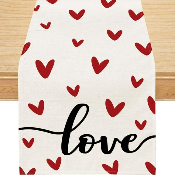 YIBAGA Valentines Day Table Runner, Love Sweet Heart Runner for Table Decoration, 13x60 inch, Polyester