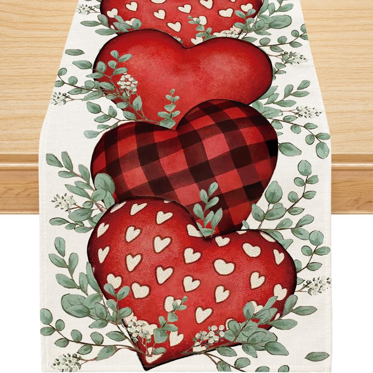 YIBAGA Valentines Day Table Runner, Sweet Heart Buffalo Plaid Runner ...