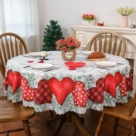 YIBAGA Valentines Day Tablecloth, Sweat Happy Valentines Table Cover, Waterproof Dining Decorations, 70 inch Diameter Round, Polyester