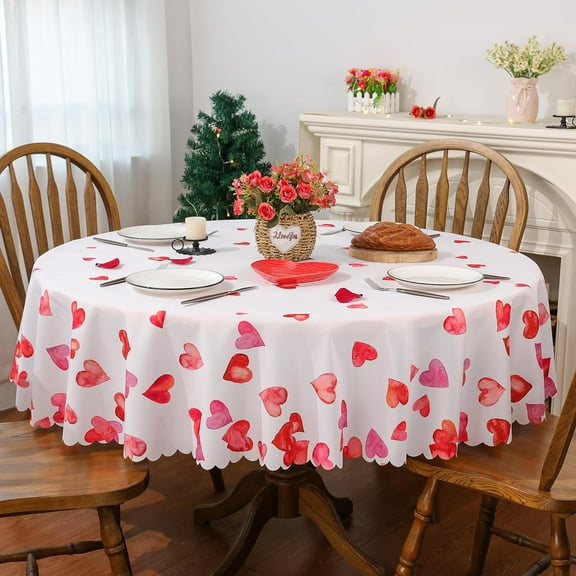 YIBAGA Valentines Day Tablecloth, Sweat Heart Tablecloth, Waterproof Dining Table Cover Decorations, 60 inch Diameter Round, Polyester