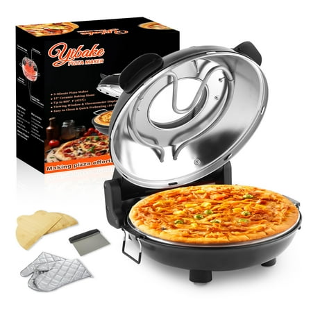 YIBAKE Pizza Oven 12 Inch Indoor Electric Pizza Maker 1200W Countertop Pizza Maker Machine with Dual Temp Control Crispy Crust Pizzas in Minutes High Temperature Up to 800F Fast Heating Home Indoor P
