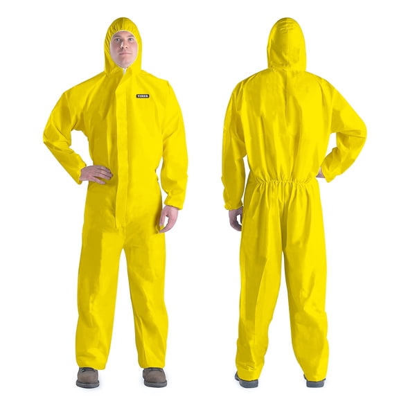 YIBER Hazmat Suit Disposable Coverall, Heavy Duty Full Body Paint Suits with Elastic Wrists,Hood & in 7 Sizes-2XL, Yellow, 1