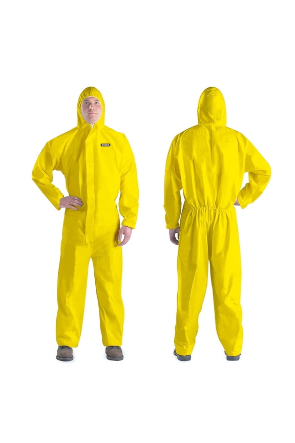 Hazmat Suit Disposable Coverall, Heavy Duty Full Body Paint Suits with Elastic Wrists,Hood & in 7 Sizes-M, Yellow, 1
