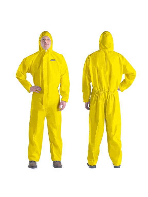 Hazmat Suit Disposable Coverall, Heavy Duty Full Body Paint Suits with Elastic Wrists,Hood & in 7 Sizes-M, Yellow, 1