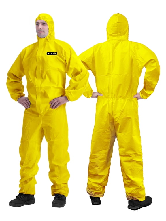 Disposable Hazmat Suit Coverall for Men & Women, Heavy Duty Full Body Paint Suit with Elastic Wrists & Hood, 7 Sizes-S, Yellow, 1 pcs