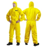 YIBER Hazmat Suit Disposable Coverall, Heavy Duty Full Body Paint Suits with Elastic Wrists,Hood & in 7 Sizes-XL, Yellow, 1