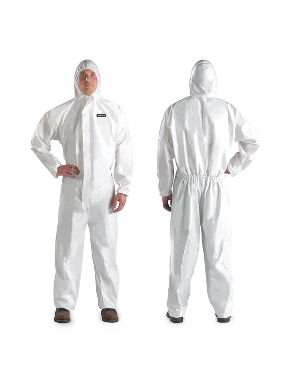 Hazmat Suit Disposable Coverall, Heavy Duty Protective Suit with Hood, Breathable & Water Resistant, for Men & Women, White, 7 Sizes-L,1