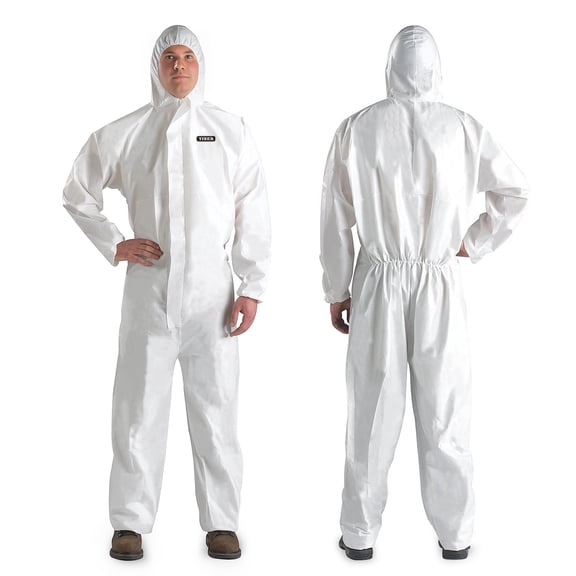 YIBER Hazmat Suit Disposable Coverall, Heavy Duty Protective Suit with Hood, Breathable & Water Resistant, for Men & Women, White, 7 Sizes-L,5