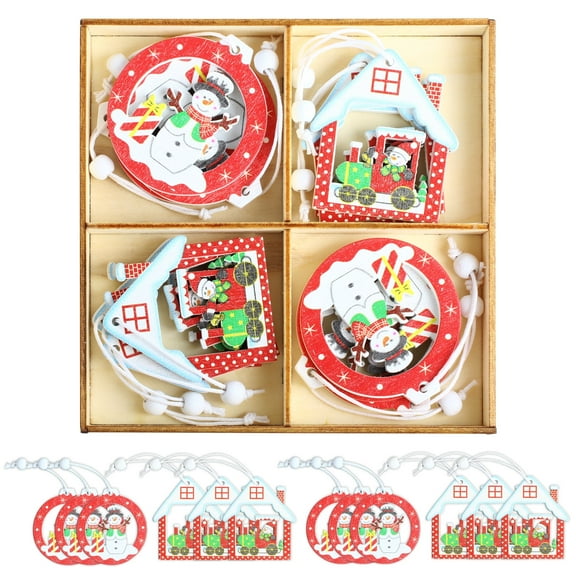 YIBONIKA 12PCs Christmas Ornaments Set for Tree Wood Holiday Decorations Hanging Crafts Snowman White Elephant Gift Exchange