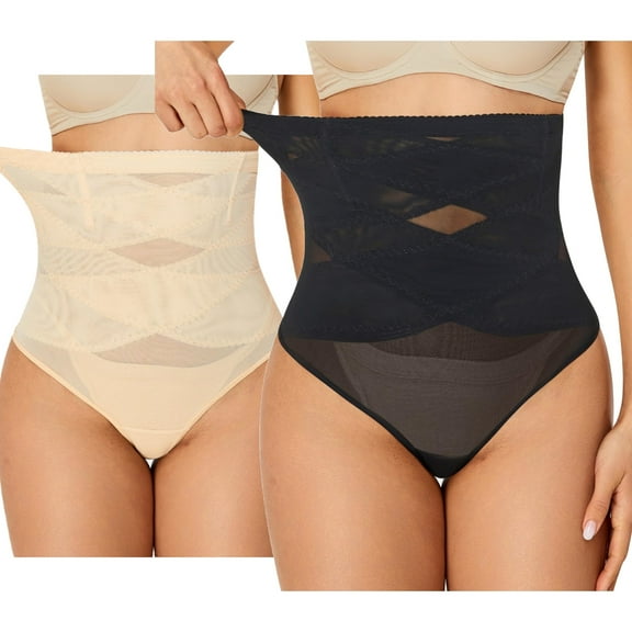 YIBONIKA 2 Pieces Slimming Shapewear Panties for Women Tummy Control High Waisted Waist Trainer Body Shaper Compression Underwear Girdle Panty, L