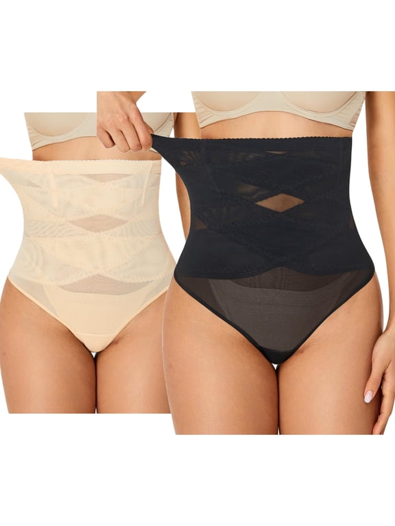2 Pieces Slimming Shapewear Panties for Women Tummy Control High Waisted Waist Trainer Body Shaper Compression Underwear Girdle Panty, M