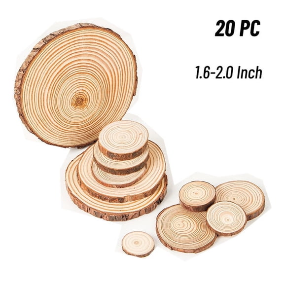 YIBONIKA 20 PCS Natural Wood Slices 1.6-2.0 Inch Unfinished Wooden Circles with Bark for DIY Crafts, Rustic Wedding Centerpieces, Coasters