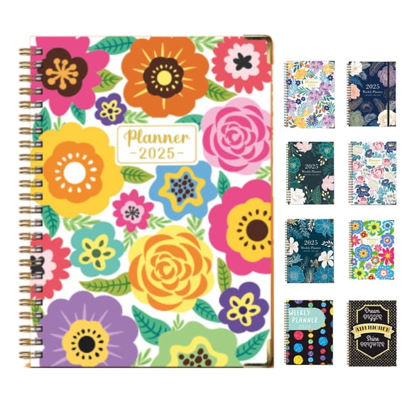 YIBONIKA 2025 Weekly Monthly Dated Wildflowers Cover Notepad Diary Planner Work Exercise schedule School Office Supplies, 07