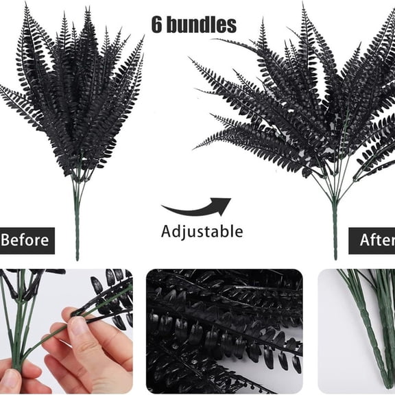 YIBONIKA 8-Pack Artificial Persian Leaf Plants - UV Resistant Faux Greenery Bundles for Outdoor & Indoor Decor, Black