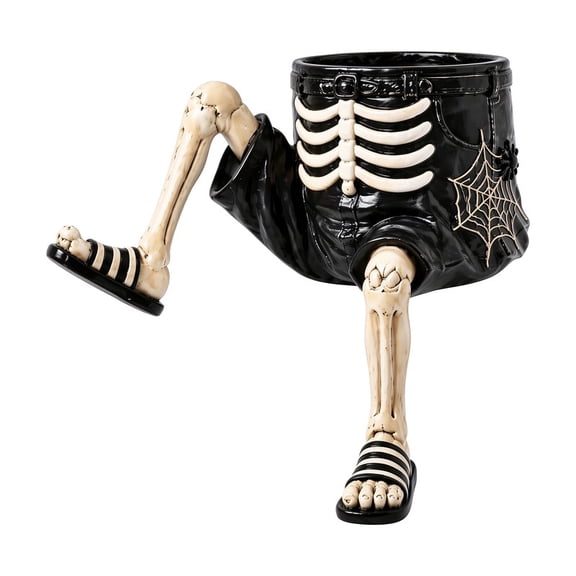 YIDIXING Black and White Resin Skeleton Legs Planter, Halloween Novelty Candy Bowl with Skeleton Feet and Spider Web, Spooky Tabletop Decor