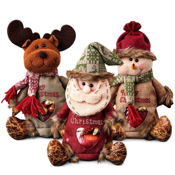 YIDIXING Christmas Plush Dolls Set of 3, Soft Reindeer Santa Snowman Plush Figures Festive Shelf Table Decoration